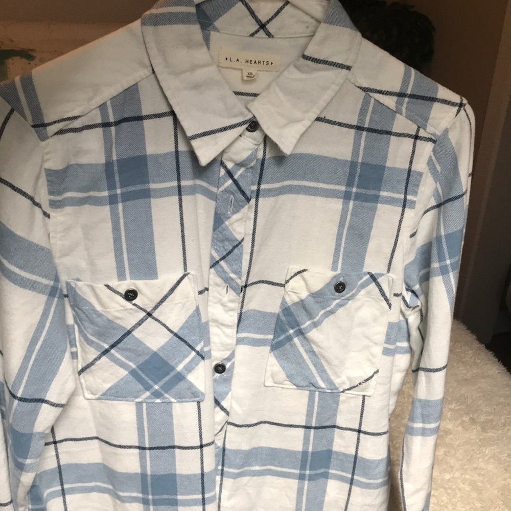 Light blue and white L.A hearts flannel